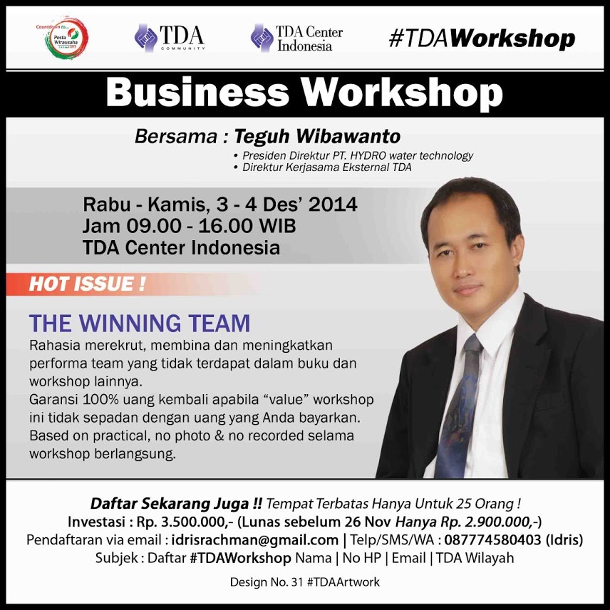 3 - 4 Desember 2014 Business Workshop 'The Winning Team' - TDA Center Indonesia