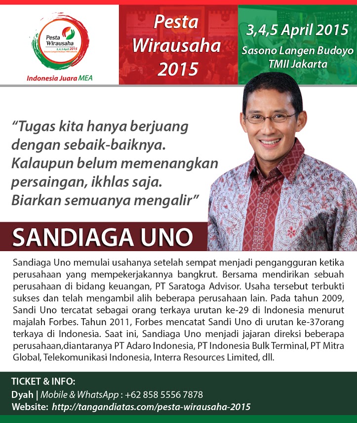 Belajar Langsung dari Sandiaga Uno di Pesta Wirausaha Nasional TDA 2015
