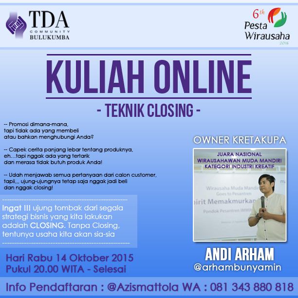 14 Oktober 2015 Kuliah Online 'Closing Technique' - TDA Bulukumba Forum