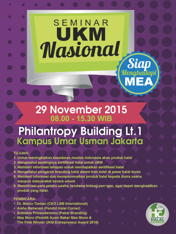 29 November 2015 Seminar UKM Nasional 'Siap Menghadapi MEA' - Halal Corner