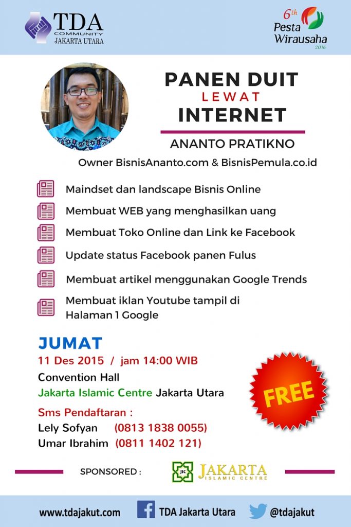 11 Desember 2015 Talkshow 'Panen Duit Dari Internet' - TDA Jakarta Utara Forum