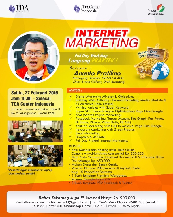 27 Februari 2016 Workshop 'Internet Marketing' - TDA Center Indonesia