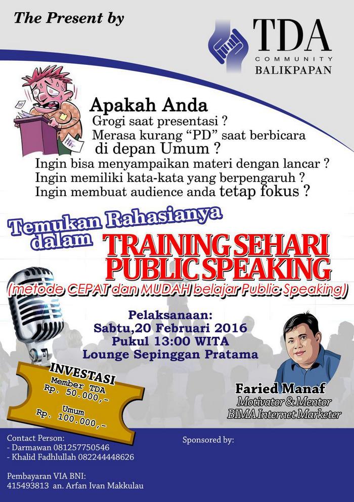 20 Februari 2016 Training Public Speaking - TDA Balikpapan Forum