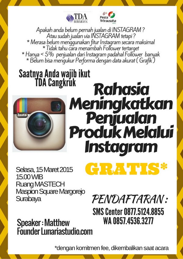 15 Maret 2016 Seminar 'Rahasia Meningkatkan Penjualan Produk Anda Melalui Instagram' - TDA Surabaya Forum