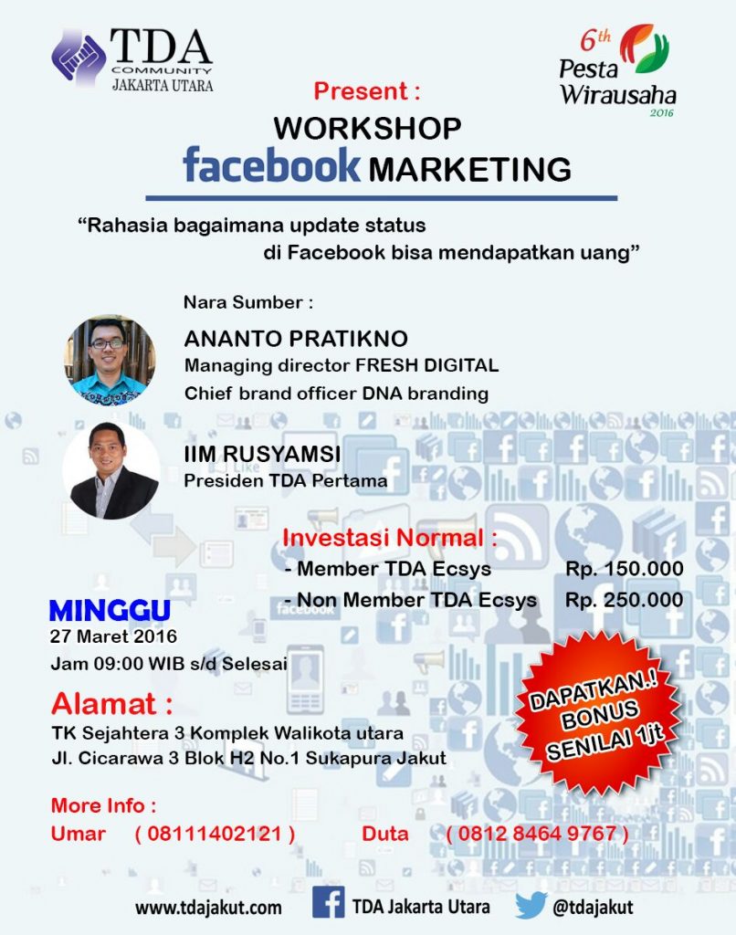27 Maret 2016 Workshop 'Facebook Marketing' - TDA Jakarta Utara Forum