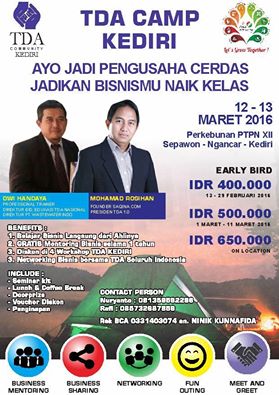 12 - 13 Maret TDA Camp 'Ayo Jadi Pengusaha Cerdas, Jadikan Bisnismu Naik Kelas' - TDA Kediri Forum