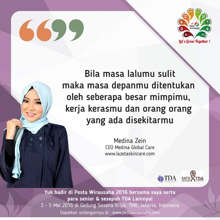 Medina Zein dan Bisnis Cantiknya Akan Buka Bukaan di Pesta Wirausaha 2016