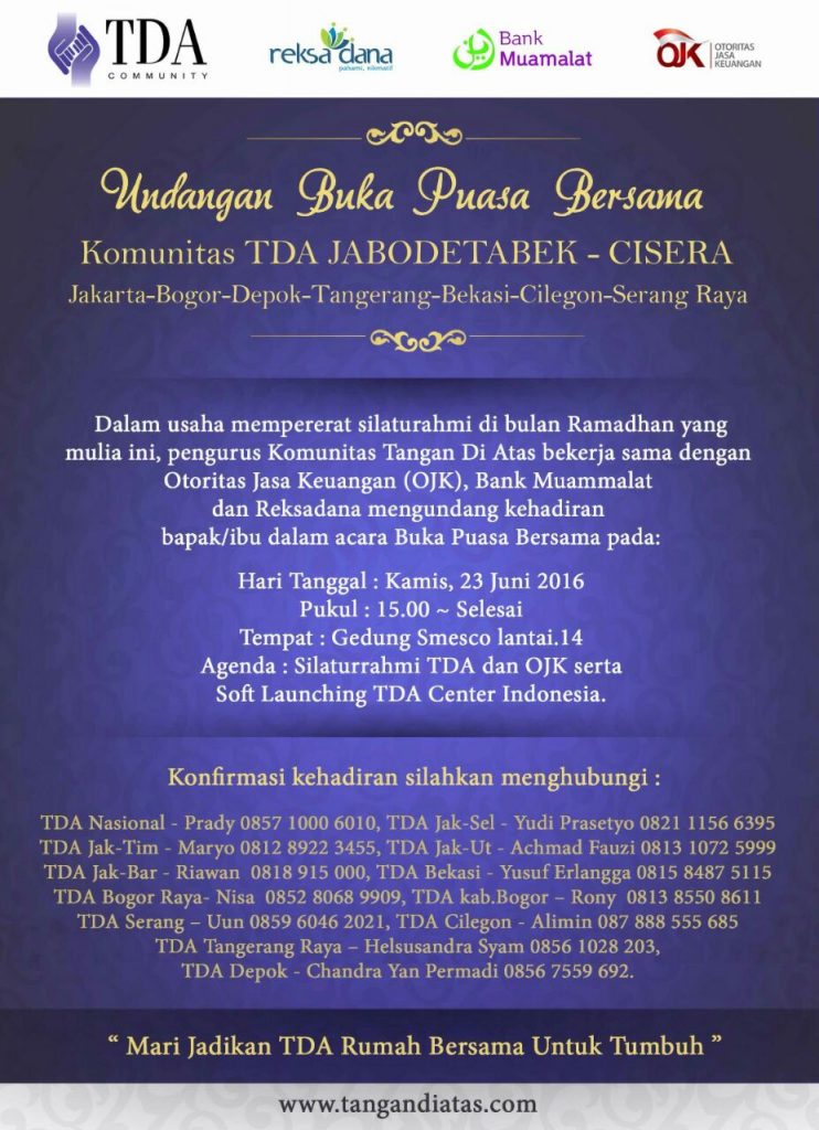 23 Juni 2016 Undangan Buka Bersama Anggota TDA dengan OJK dan Bank Muamalat