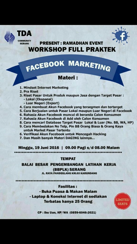 19 Juni 2016 Workshop 'Facebook Marketing' - TDA Serang Forum