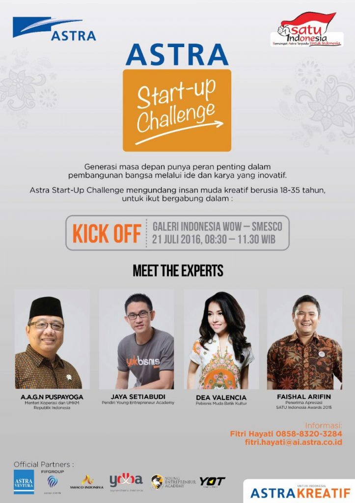 Undangan dari Astra 'Kick Off Start Up Challenge' untuk Member TDA