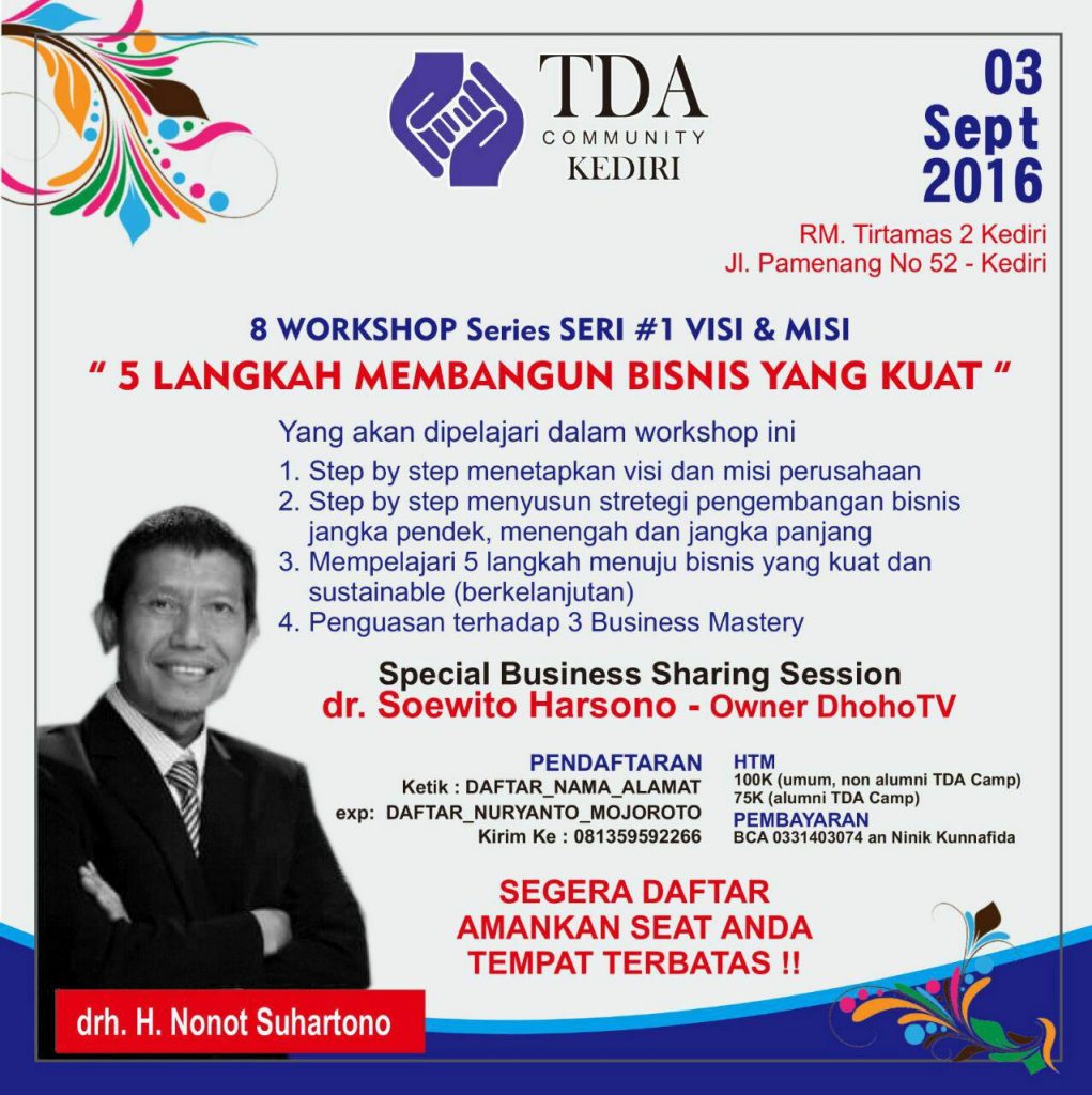 3 September 2016 Workshop Series #1 '5 Langkah Membangun Bisnis yang Kuat' - TDA Kediri Forum