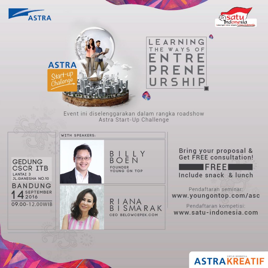 14 September 2016 Seminar 'Learning the Ways of Entrepreneurship' - Roadshow Astra Start Up Challenge