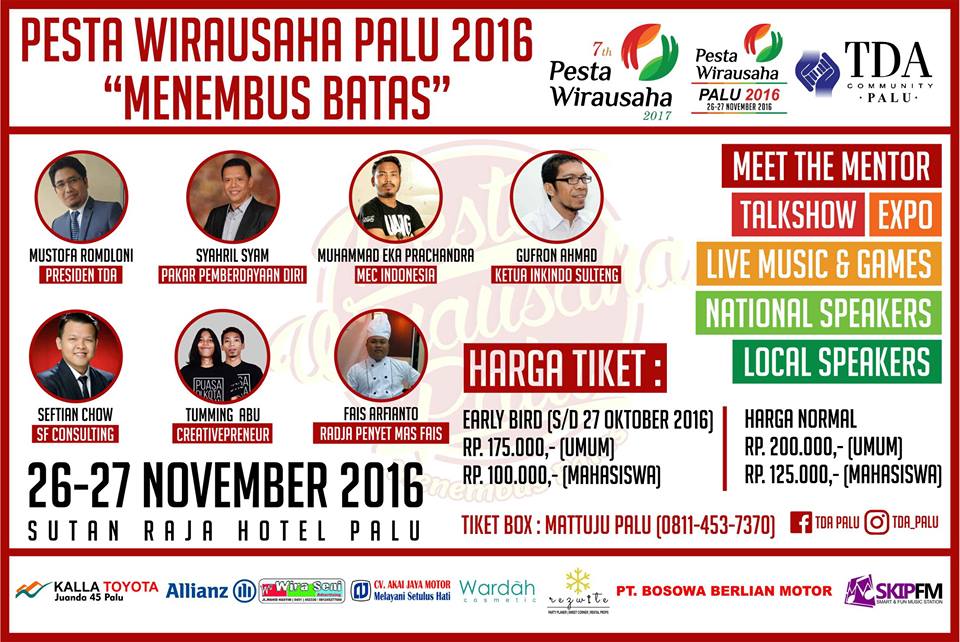 Pesta Wirausaha Palu 2016 'Menembus Batas' - PW TDA Palu (26-27 November 2016)