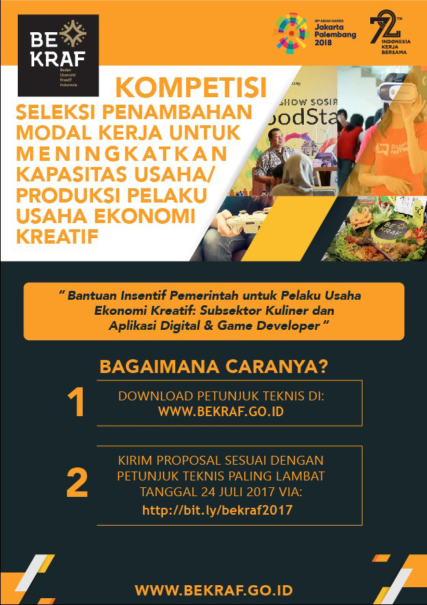 Kompetisi Seleksi Penambahan Modal Kerja Untuk Meningkatkan Kapasitas Usaha/ Produksi Pelaku Usaha Ekonomi Kreatif