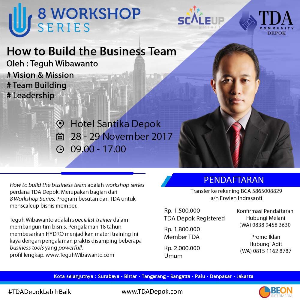 28 - 29 Nopember 2017 TDA Depok 8 Workshop Series